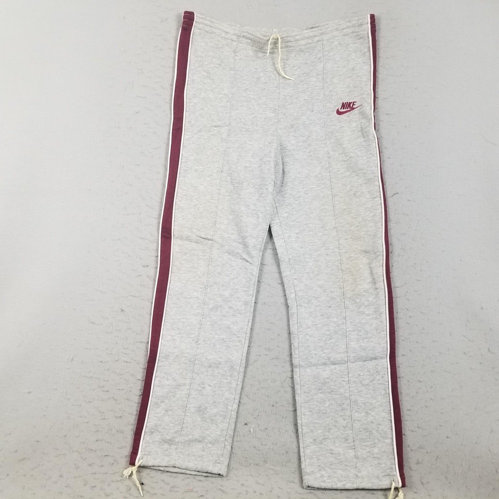 Vintage Nike Pants Mens Medium Gray Fleece Sweatpants Side Stripe Drawcord 90s